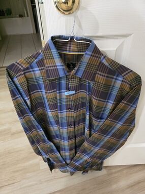 Robert Talbott Blue and Brown Plaid Button-Down Shirt